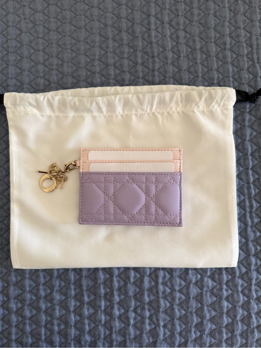 Dior Cannage Card Holder Freesia Lilac two tone with Dior Charm - EUC